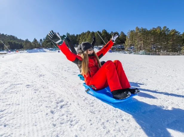 Sledding in the snow